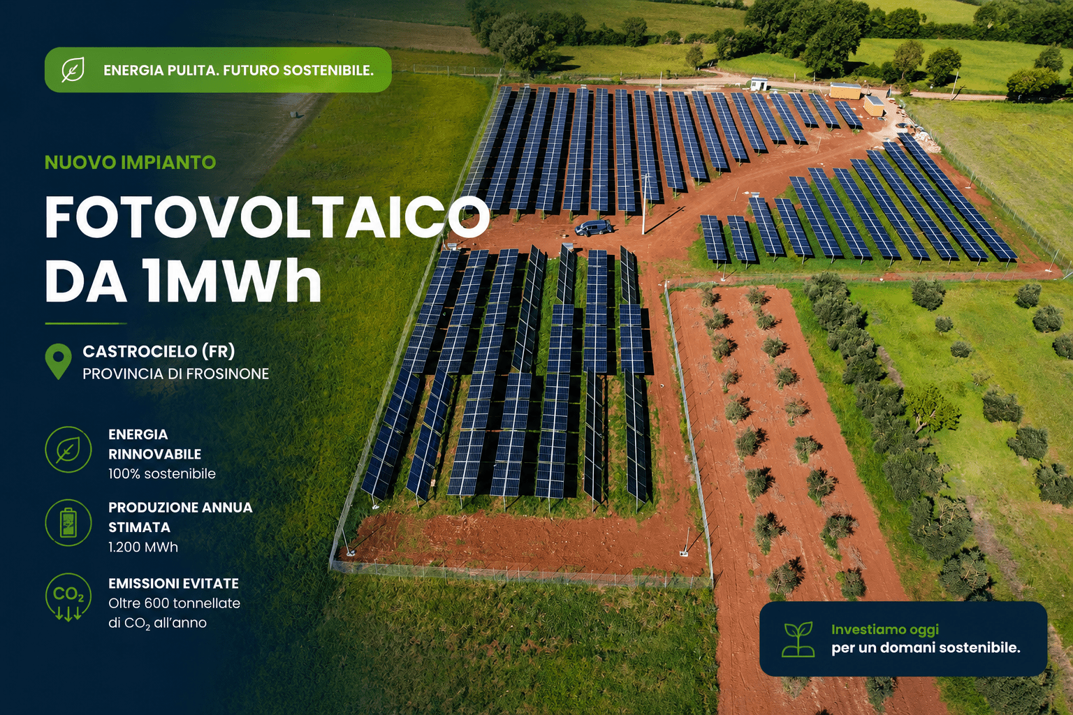 Impianto fotovoltaico da 1 MW con inseguitore verticale a Castrocielo in provincia di Frosinone