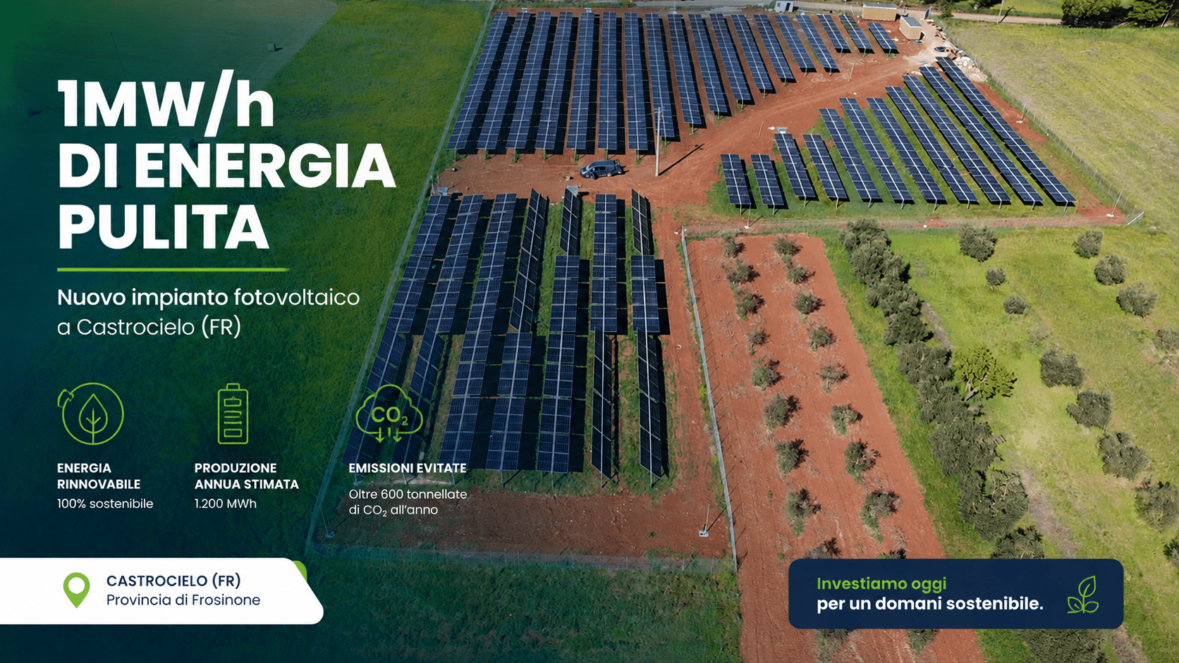 Impianto fotovoltaico da 1 MW con inseguitore verticale a Castrocielo Frosinone