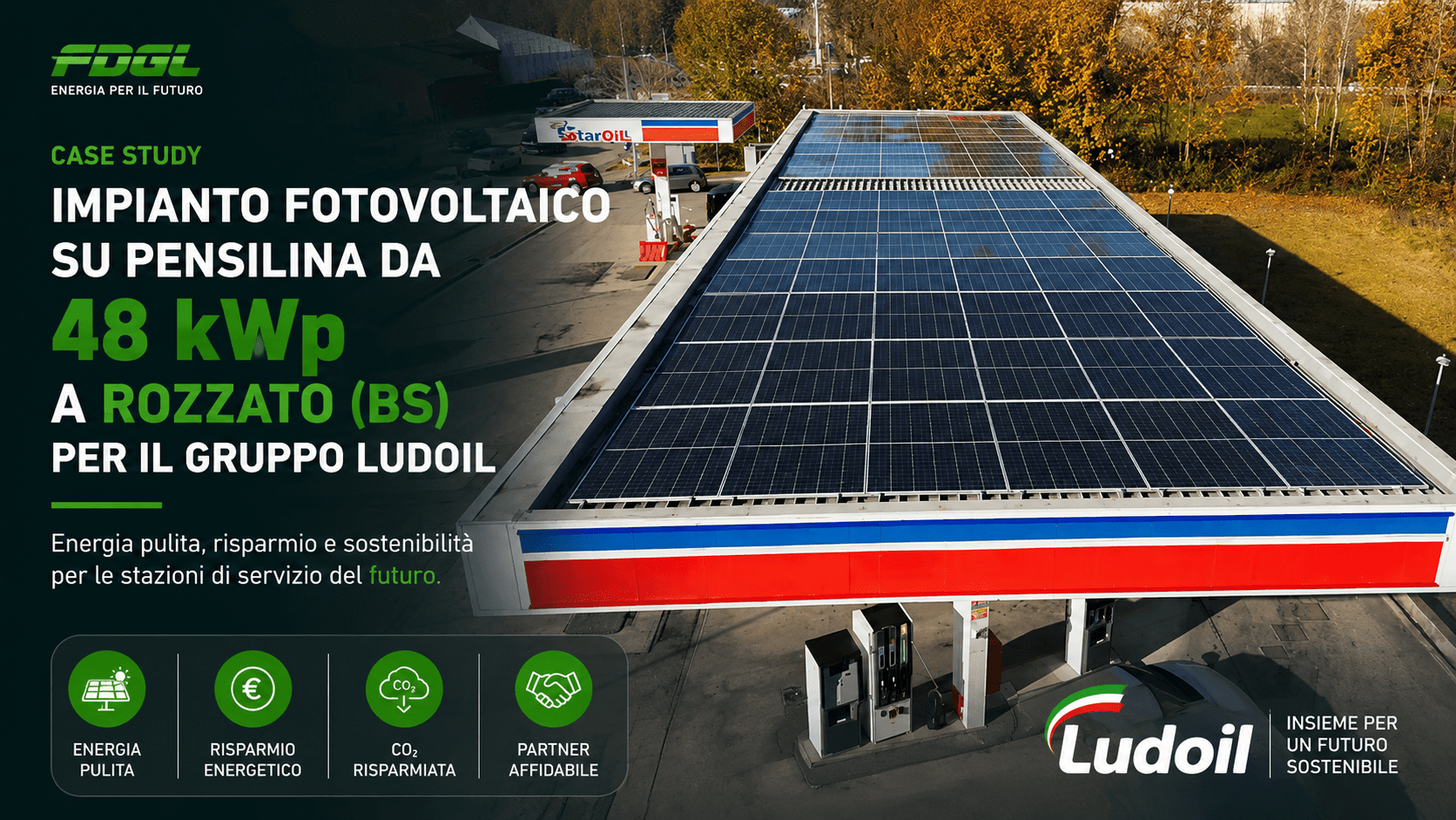 Impianto fotovoltaico su pensilina da 48 kWp per Ludoil a Rozzato Brescia