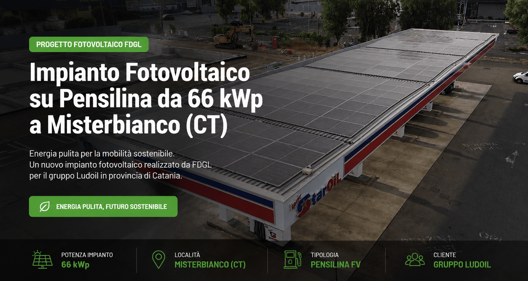 Impianto fotovoltaico su pensilina da 66 kWp a Misterbianco Catania per Ludoil