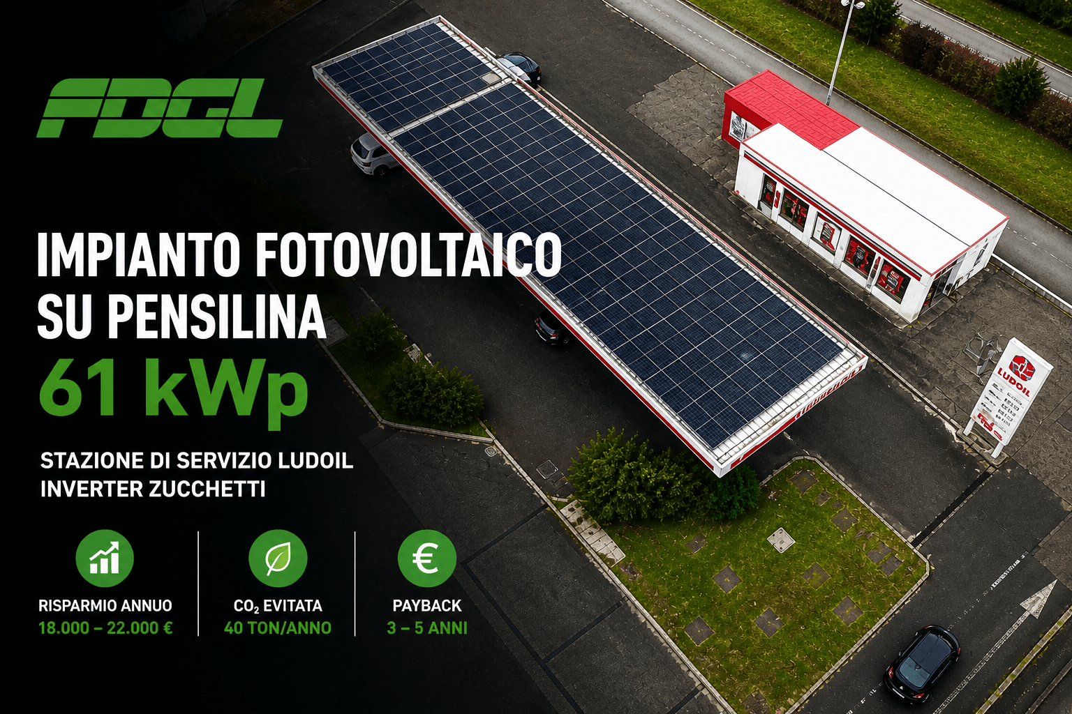 Impianto fotovoltaico su pensilina Ludoil da 61 kWp